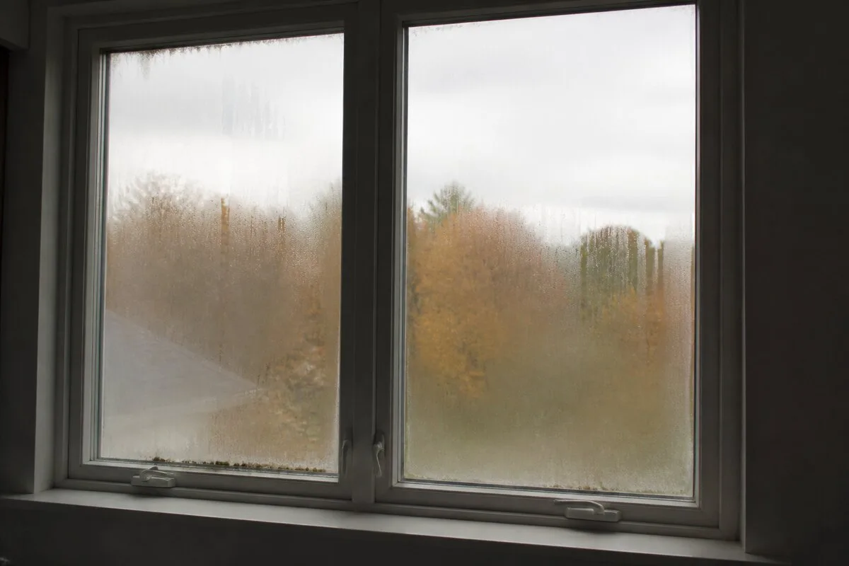 Foggy broken seal window in autumn